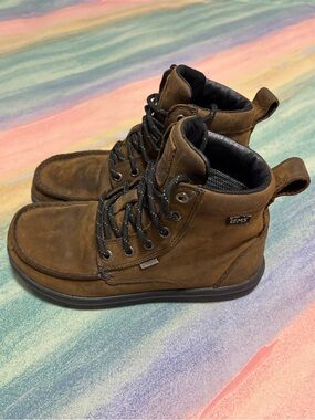 Lems Boulder Waterproof WP Weathered Brown Leather Umber Boots women’s size 7.5